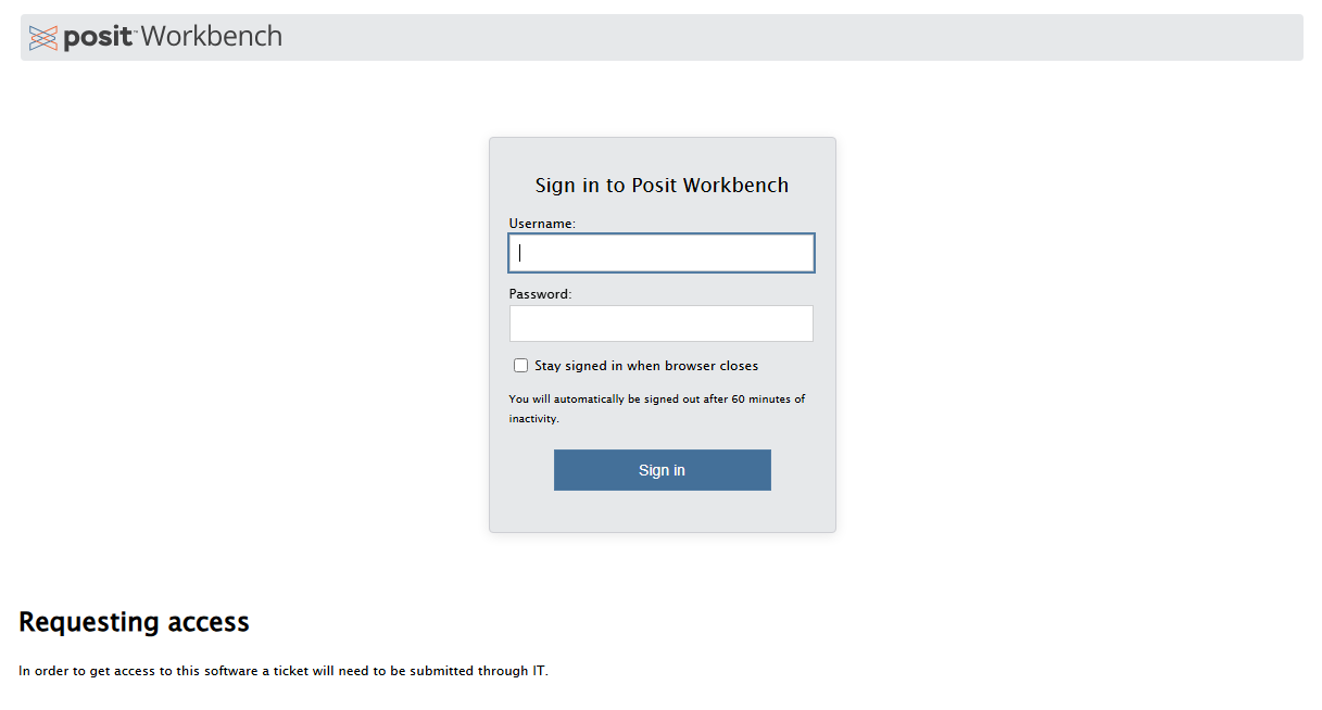 Workbench login page
